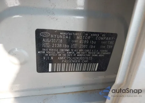 2019 Hyundai Ioniq Electric from USA, damaged, VIN KMHC75LH2KU037615